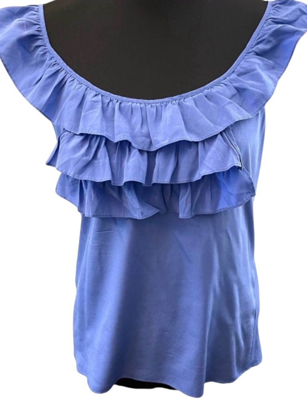 Bebe Cornflower Blue Silk Ruffle Off Shoulder Top (S)